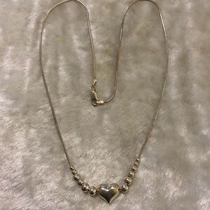 ☘️HEART STERLING SILVER HEART & SILVER BEADS PENDANTS CHAIN NECKLACE